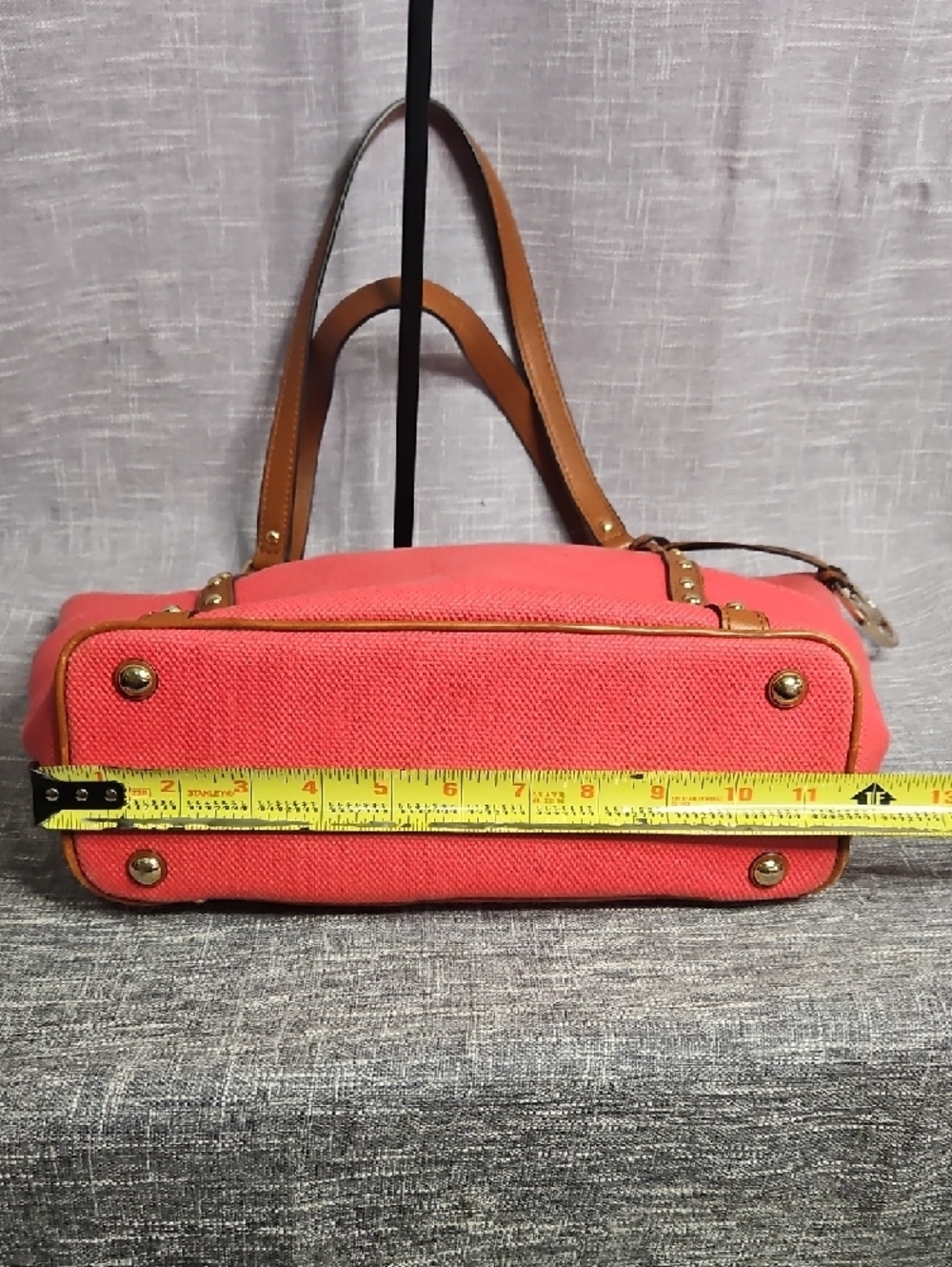 Michael Kors Coral Canvas Tote with Tan Leather Trim and MK Charm - Picture 8 of 15